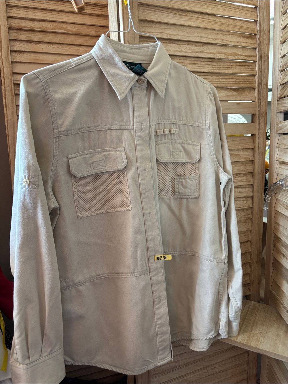 Lauren Ralph Lauren Light Tan Shirt Jacket with Mesh Pockets Small
